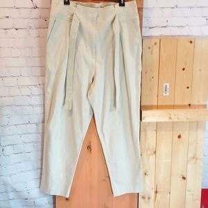 DKNY HIGH WAIST PANTS ZIPPER & TIE FRONT SIZE 14 EUC LIGHT CREAM COLOR